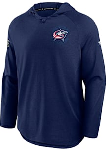 Columbus Blue Jackets Mens Blue Authentic Pro Rink Long Sleeve Lightweight Hoodie