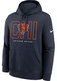 Nike Chicago Bears Mens Navy Blue Club Long Sleeve Hoodie
