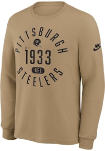 Nike Pittsburgh Steelers Tan Rewind Slub Long Sleeve Fashion T Shirt