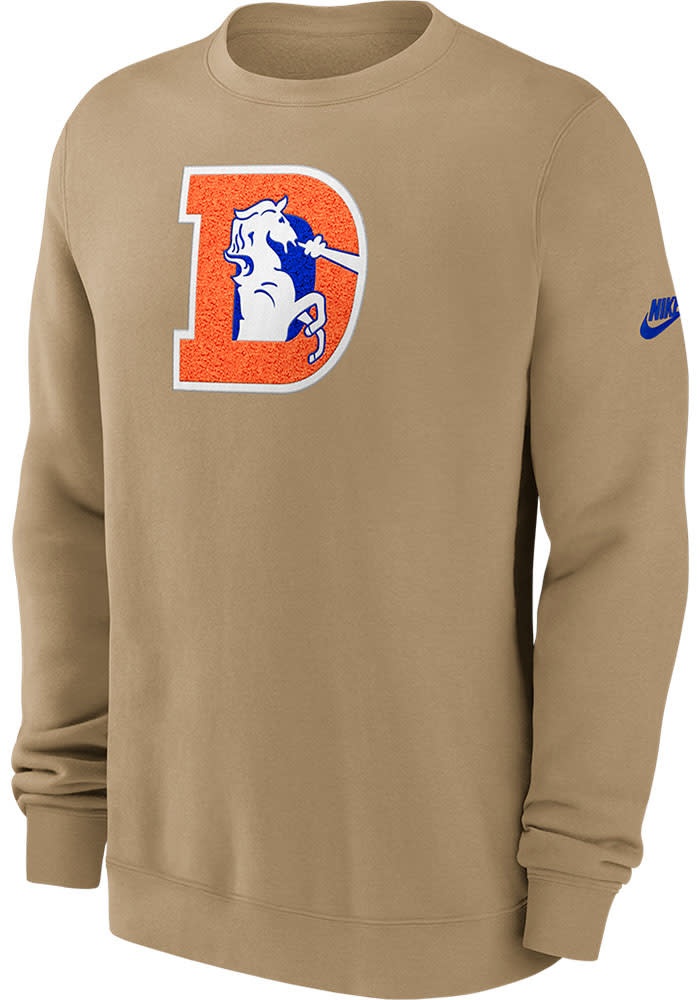 Nike Denver Broncos Mens TAN Rewind Club Crew Sweatshirt