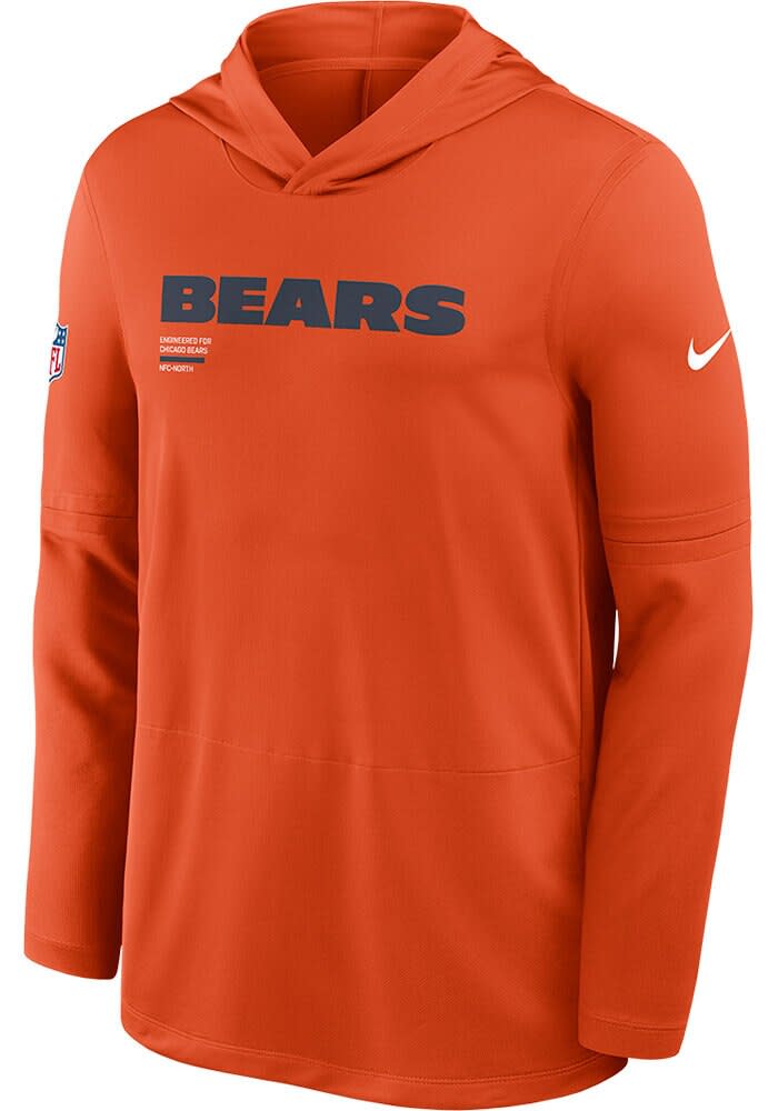 Nike Chicago Bears Mens ORANGE Sideline Lightweight Hoodie - 173227476