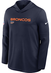 Nike Denver Broncos Mens Navy Blue Sideline Long Sleeve Lightweight Hoodie