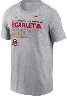 Ohio State Buckeyes Grey Nike 2024 Football National Champions Design Short Sleeve T Shirt