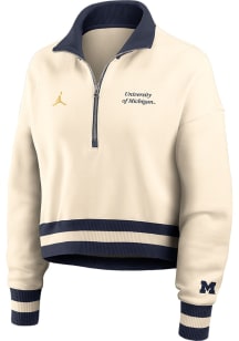 Womens Michigan Wolverines Ivory Nike Phoenix Crop Qtr Zip