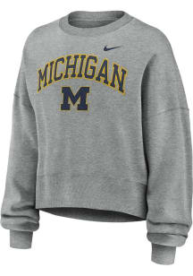 Womens Michigan Wolverines Grey Nike Phoenix Crew Sweatshirt