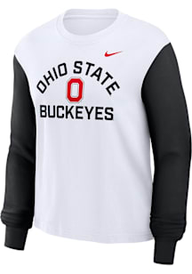 Nike Ohio State Buckeyes Womens White Colorblock Boxy LS Tee