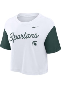 Michigan State Spartans White Nike Colorblock Crop Short Sleeve T-Shirt