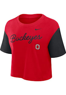 Nike Ohio State Buckeyes Womens Red Colorblock Crop Short Sleeve T-Shirt