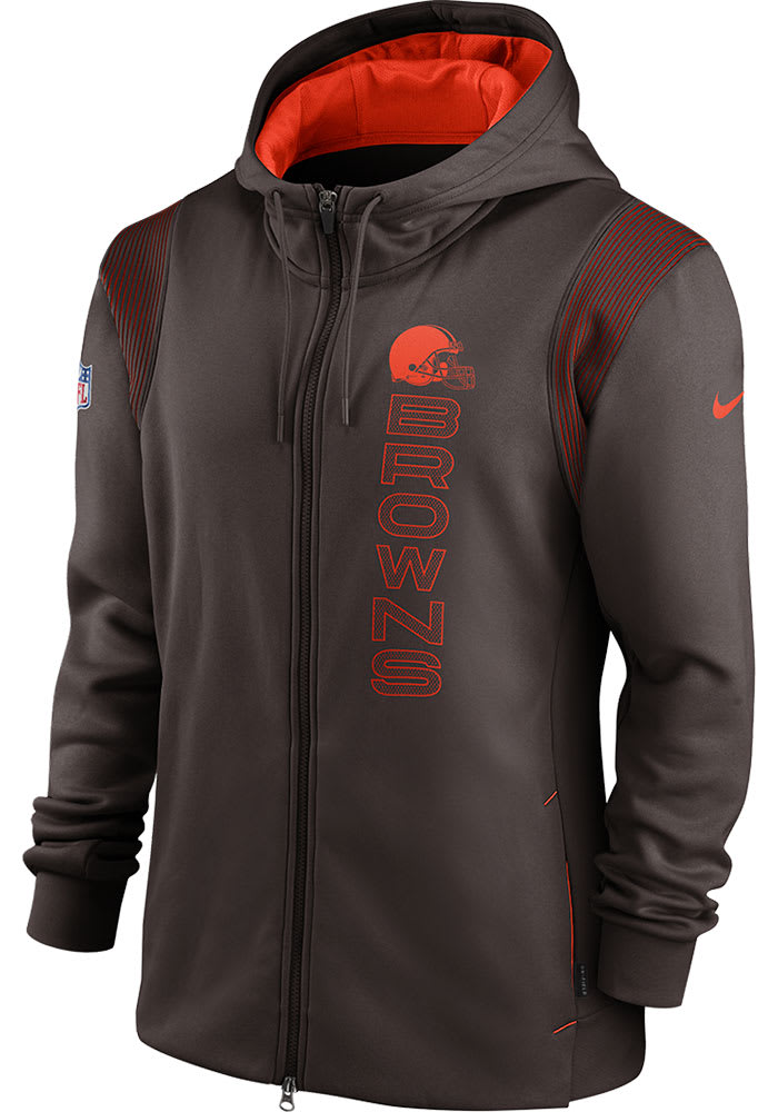 Nike Cleveland Browns Mens Brown Thrma Hoodie FZ Long Sleeve Zip