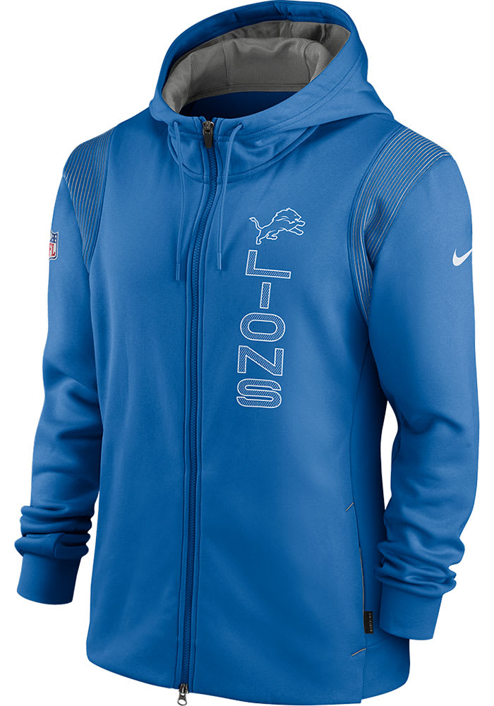 Nike Detroit Lions Mens Blue Thrma Hoodie FZ Long Sleeve Zip