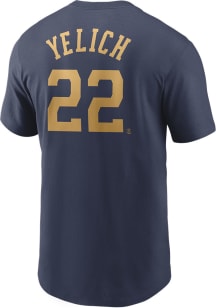 Christian Yelich Milwaukee Brewers Navy Blue Name And Number Short Sleeve Player T Shirt