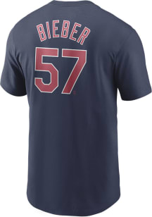 Shane Bieber Cleveland Guardians Navy Blue Name And Number Short Sleeve Player T Shirt