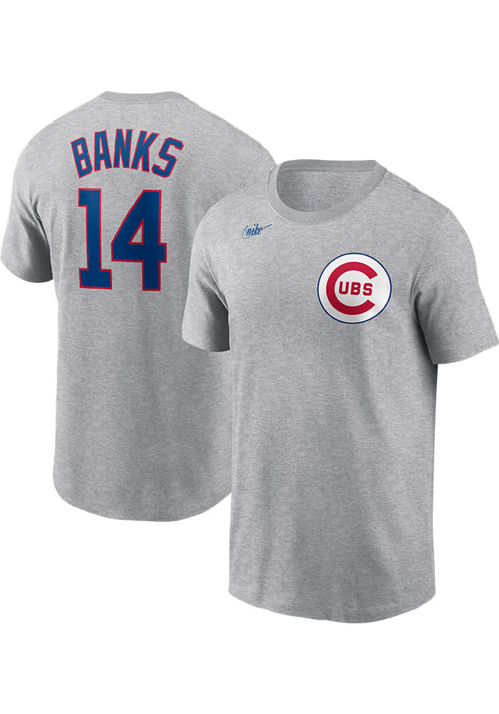 Ernie Banks Chicago Cubs Grey Coop Name And Number Short Sleeve Player T Shirt