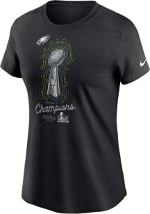 Nike Philadelphia Eagles Womens Black 2024 Super Bowl Champs Trophy Short Sleeve T-Shirt
