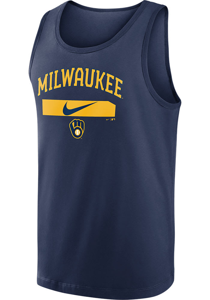 Nike Milwaukee Brewers Mens Navy Blue Overlay Fade Short Sleeve Tank Top