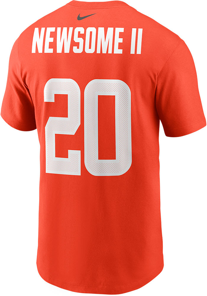 Greg Newsome II Cleveland Browns Orange Name Number Short Sleeve Player T Shirt