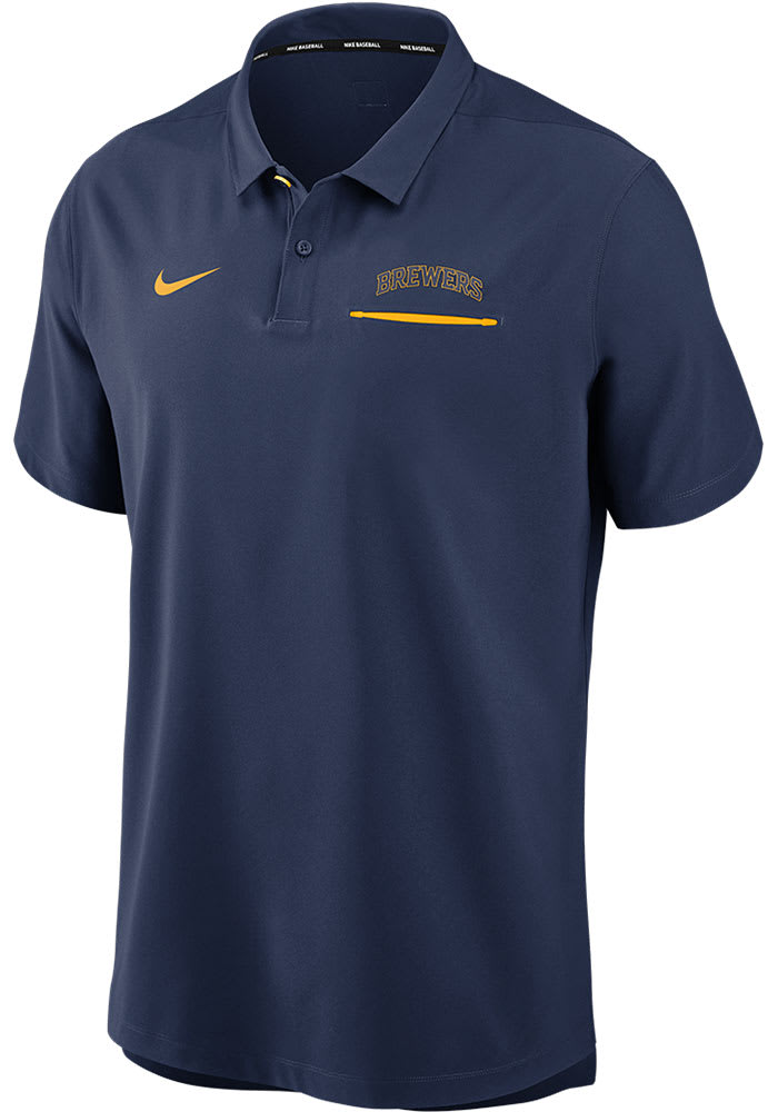 Nike Milwaukee Brewers Mens Navy Blue Authentic Short Sleeve Polo