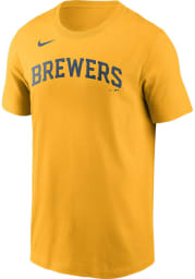Nike Milwaukee Brewers Gold Wordmark Short Sleeve T Shirt