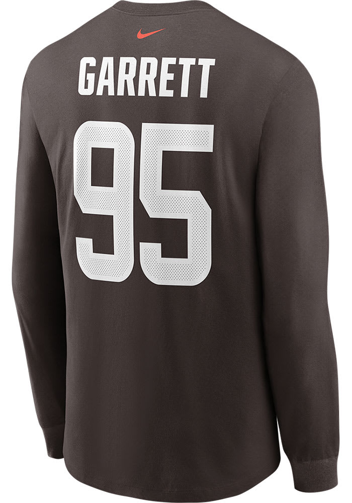 Men's Nike Myles Garrett Brown Cleveland Browns Team Player Name & Number  T-Shirt 