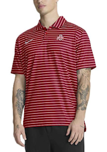 Nike Ohio State Buckeyes Mens Red DriFIT Stripe Tour Short Sleeve Polo