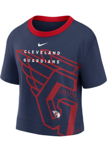 Nike Cleveland Guardians Womens Navy Blue First Short Sleeve T-Shirt