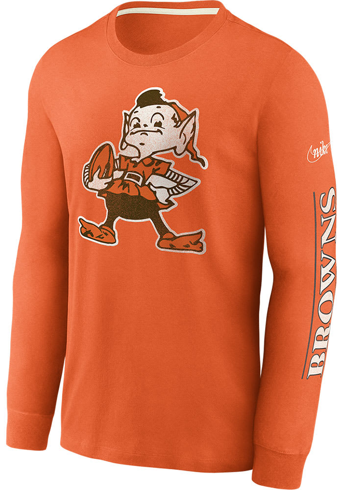 Nike Cleveland Browns Orange REWIND TEAM LOGO Long Sleeve Fashion T Shirt