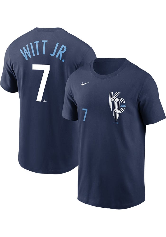 Bobby Witt Jr Kansas City Royals Navy Blue Name And Number Short Sleeve Player T Shirt