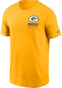Nike Green Bay Packers Yellow TEAM ISSUE Short Sleeve T Shirt