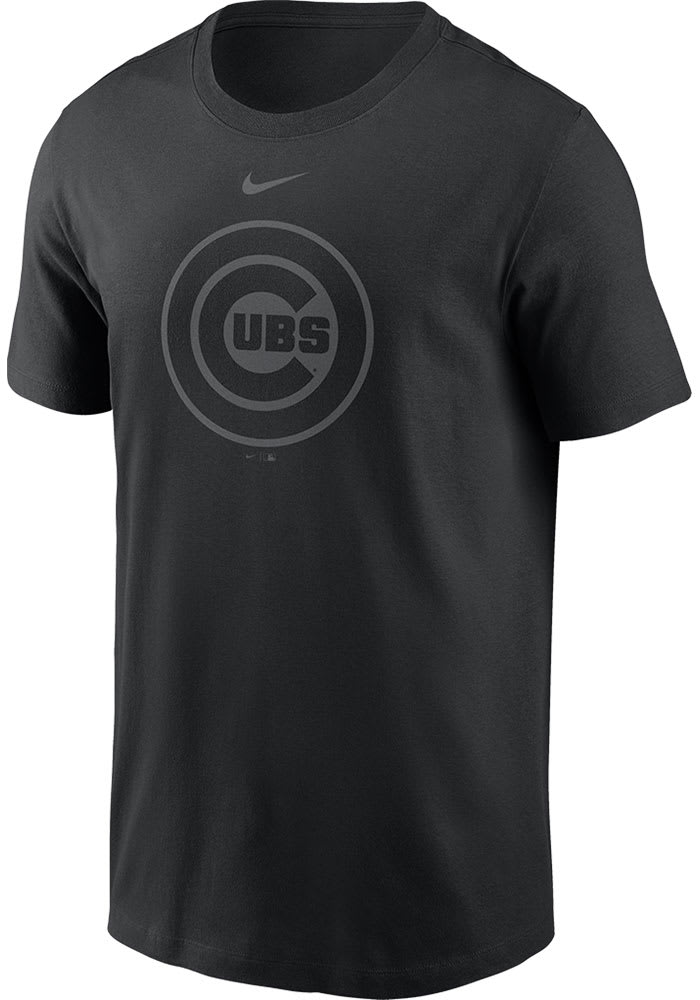 Nike Chicago Cubs Black Pitch Black Logo Short Sleeve T Shirt