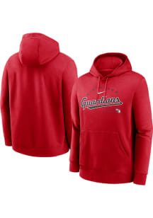 Nike Cleveland Guardians Mens Red Wordmark Club Fleece Long Sleeve Hoodie