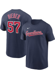 Shane Bieber Cleveland Guardians Navy Blue Name And Number Short Sleeve Player T Shirt