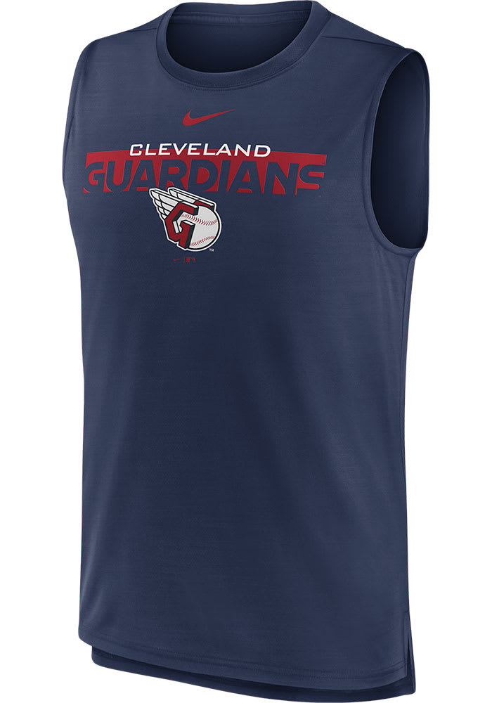 Nike Cleveland Guardians Mens Navy Blue KNOCKOUT STACK EXCEED Short Sleeve Tank Top