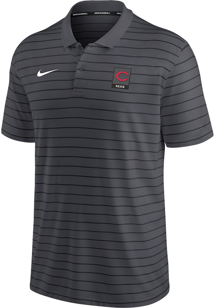 Nike Cincinnati Reds Mens Black AC SS STRIPED POLO Short Sleeve Polo