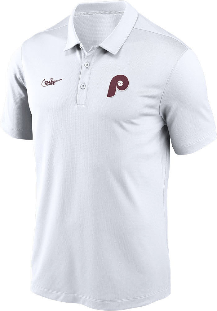 Nike Philadelphia Phillies Mens White COOPERSTOWN REWIND FRANCHISE POLO Short Sleeve Polo