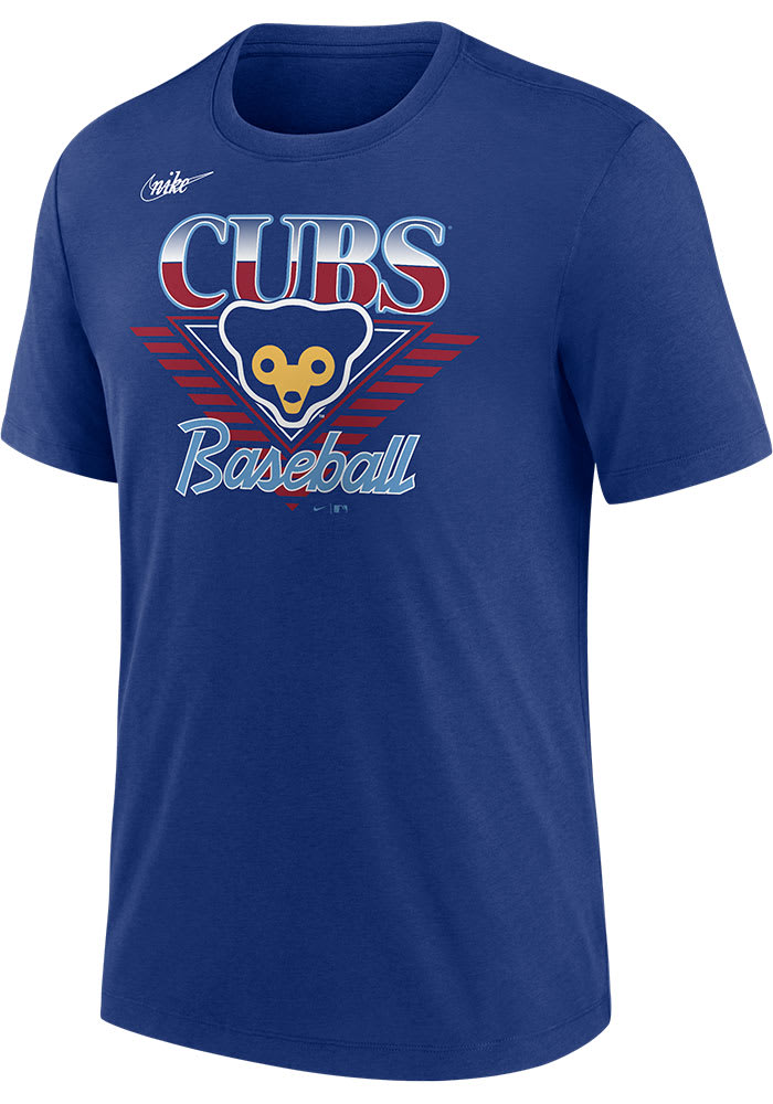 Nike Chicago Cubs Blue COOPERSTOWN REWIND NUT TRI-BLEND Short Sleeve Fashion T Shirt