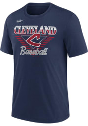 Nike Cleveland Guardians Navy Blue COOPERSTOWN REWIND NUT TRI-BLEND Short Sleeve Fashion T Shirt