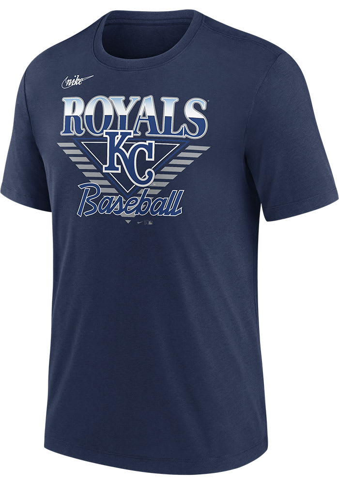 Nike Kansas City Royals Navy Blue COOPERSTOWN REWIND NUT TRI-BLEND Short Sleeve Fashion T Shirt