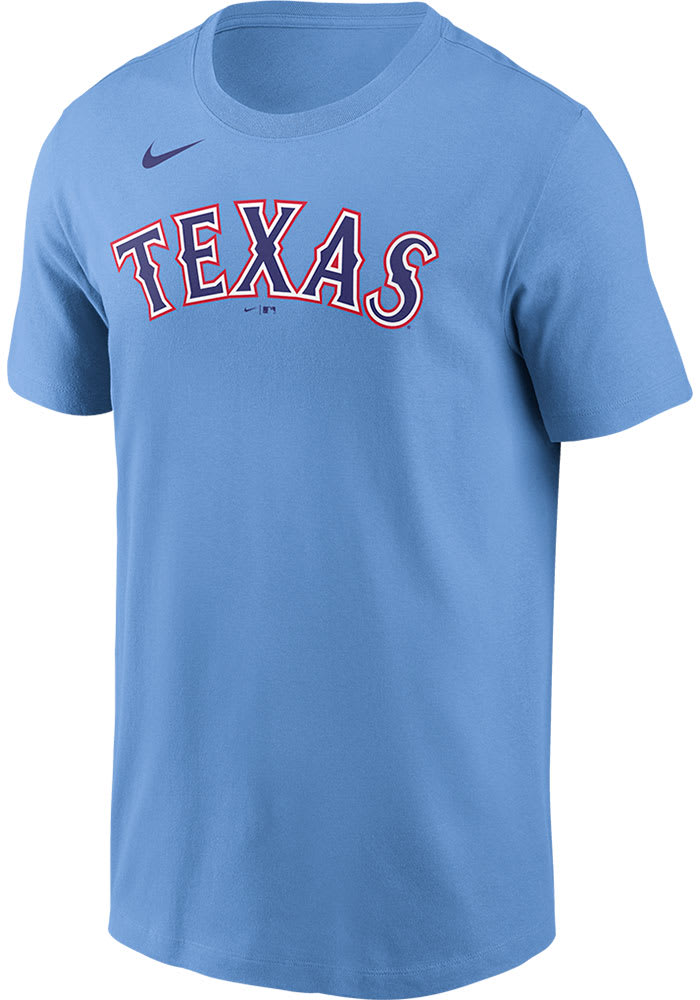 Nike Texas Rangers Light Blue Wordmark Short Sleeve T Shirt, Light Blue, 100% Cotton, Size 2XL, Rally House