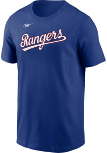 Nike Texas Rangers Blue COOP WORDMARK Short Sleeve T Shirt