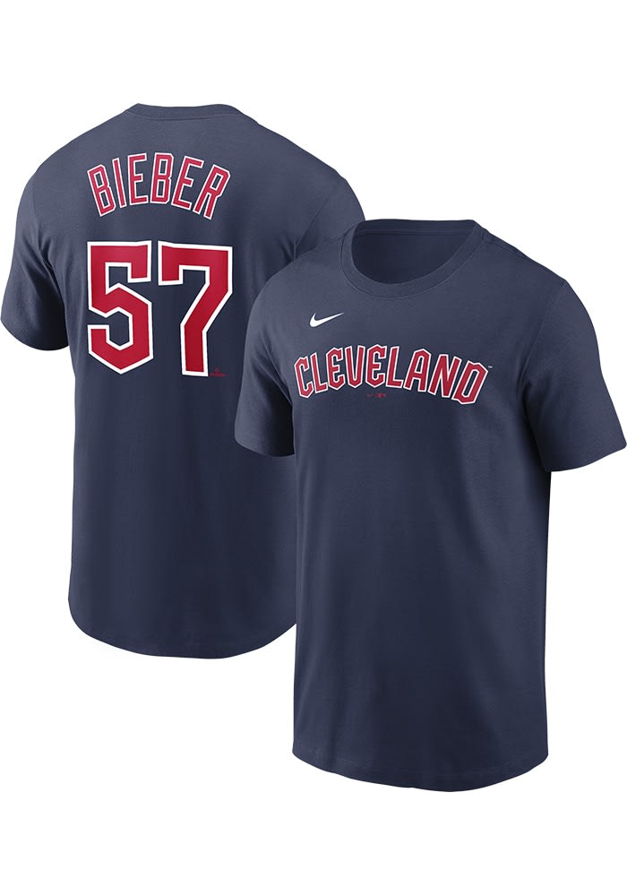 Men's Cleveland Indians Shane Bieber Nike Red Name & Number Player T-Shirt