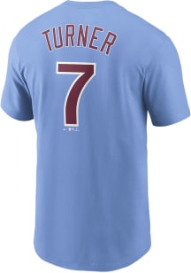 Trea Turner Philadelphia Phillies Light Blue 2023 Alt Short Sleeve Player T Shirt