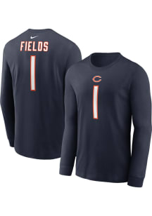 Justin Fields Chicago Bears Navy Blue PLAYER Long Sleeve Player T Shirt