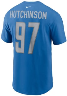 Aidan Hutchinson Detroit Lions Blue Name and Number Short Sleeve Player T Shirt