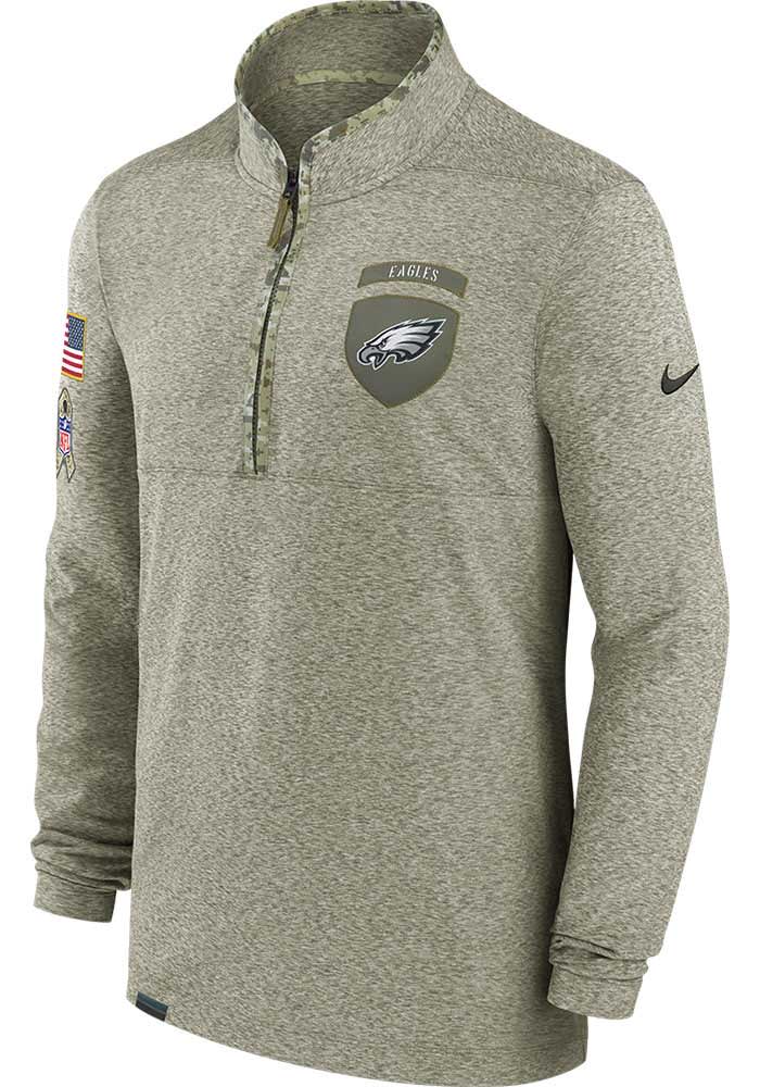 Nike Philadelphia Eagles Mens Olive SALUTE TO SERVICE Long Sleeve 1/4 Zip Pullover