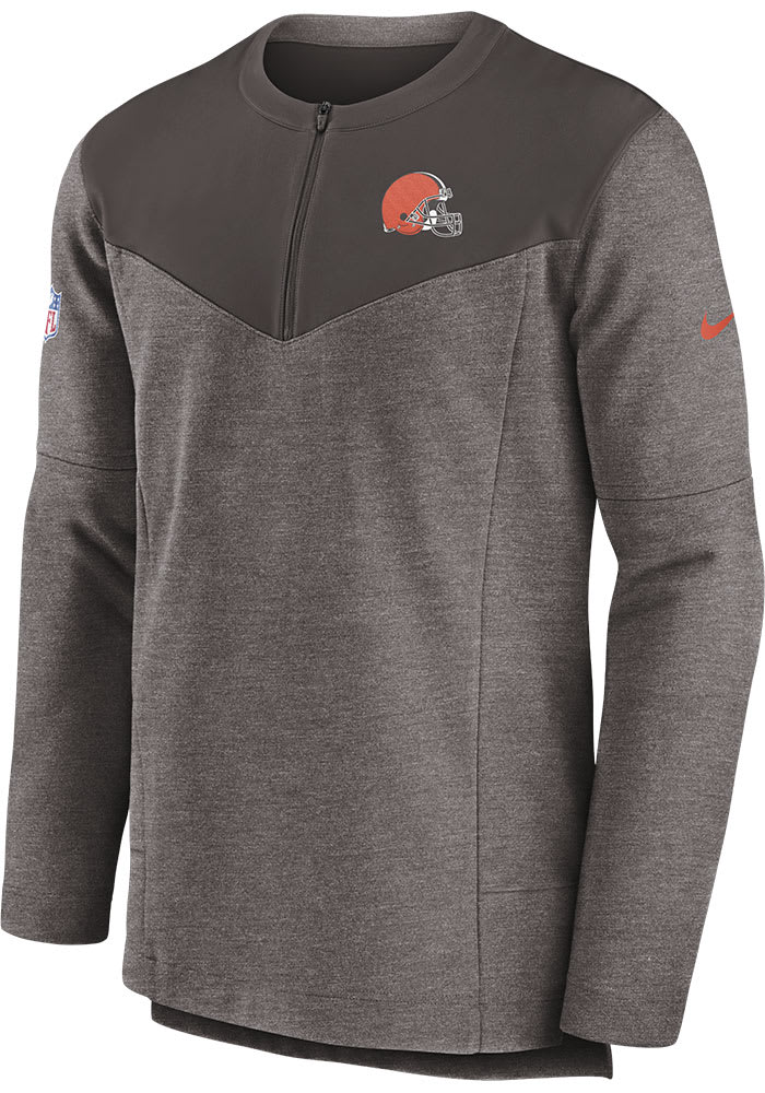 Nike Cleveland Browns Mens Brown SIDELINE DRI-FIT HALF ZIP Long Sleeve 1/4 Zip Pullover