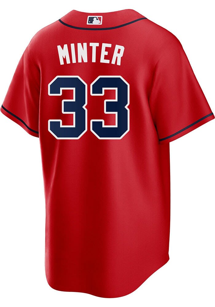 A.J. Minter Men's Atlanta Braves Alternate Jersey - Navy Replica