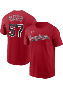Shane Bieber Cleveland Guardians Red Name And Number Short Sleeve Player T Shirt