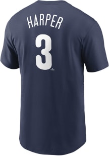 Bryce Harper Philadelphia Phillies Navy Blue Name And Number Short Sleeve Player T Shirt