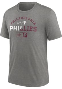 Nike Philadelphia Phillies Grey Review Slash Short Sleeve Fashion T Shirt
