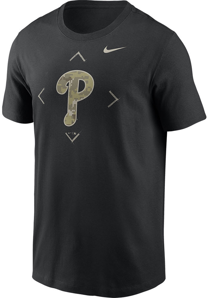 Nike Philadelphia Phillies BLACK Camo Logo Short Sleeve T Shirt